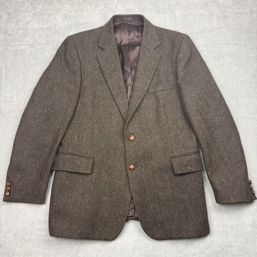English Manor Mens 40R 100% Tweed Wool Blazer Jacket Brown